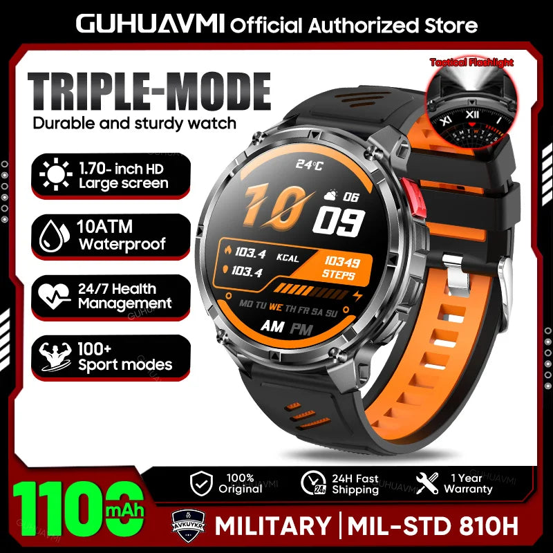 2026 New T-REX3 1100mAh Battery SmartWatch 10ATM Waterproof GPS Bluetooth call 1.7" AMOLED HD Sports Flashlight Smart Watch Men