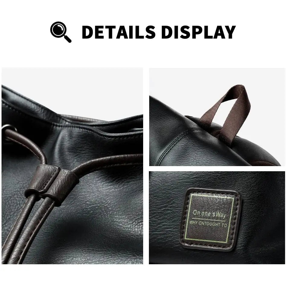 Leather Men Backpack, Vintage 15.6 inch Laptop Daypack, Waterproof Durable Travel Knapsack, College Student Leather Rucksack