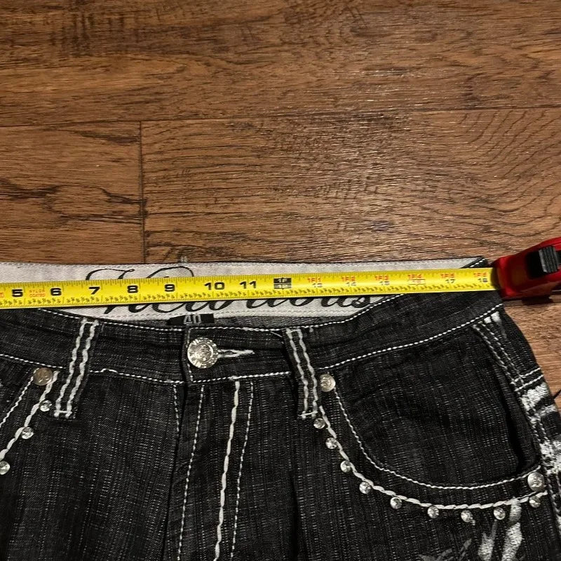 Graphic Printed Gothic Baggy Jean Shorts