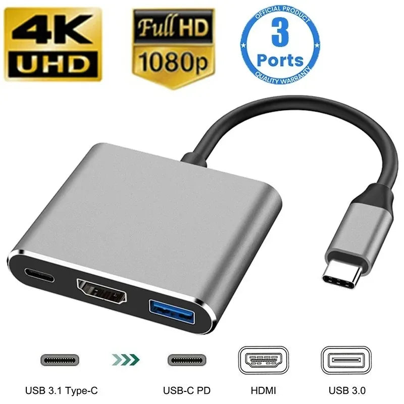 3 in 1 Usb Hub USB C to HDMI-compatible Splitter HUB Type-c to HDMI
