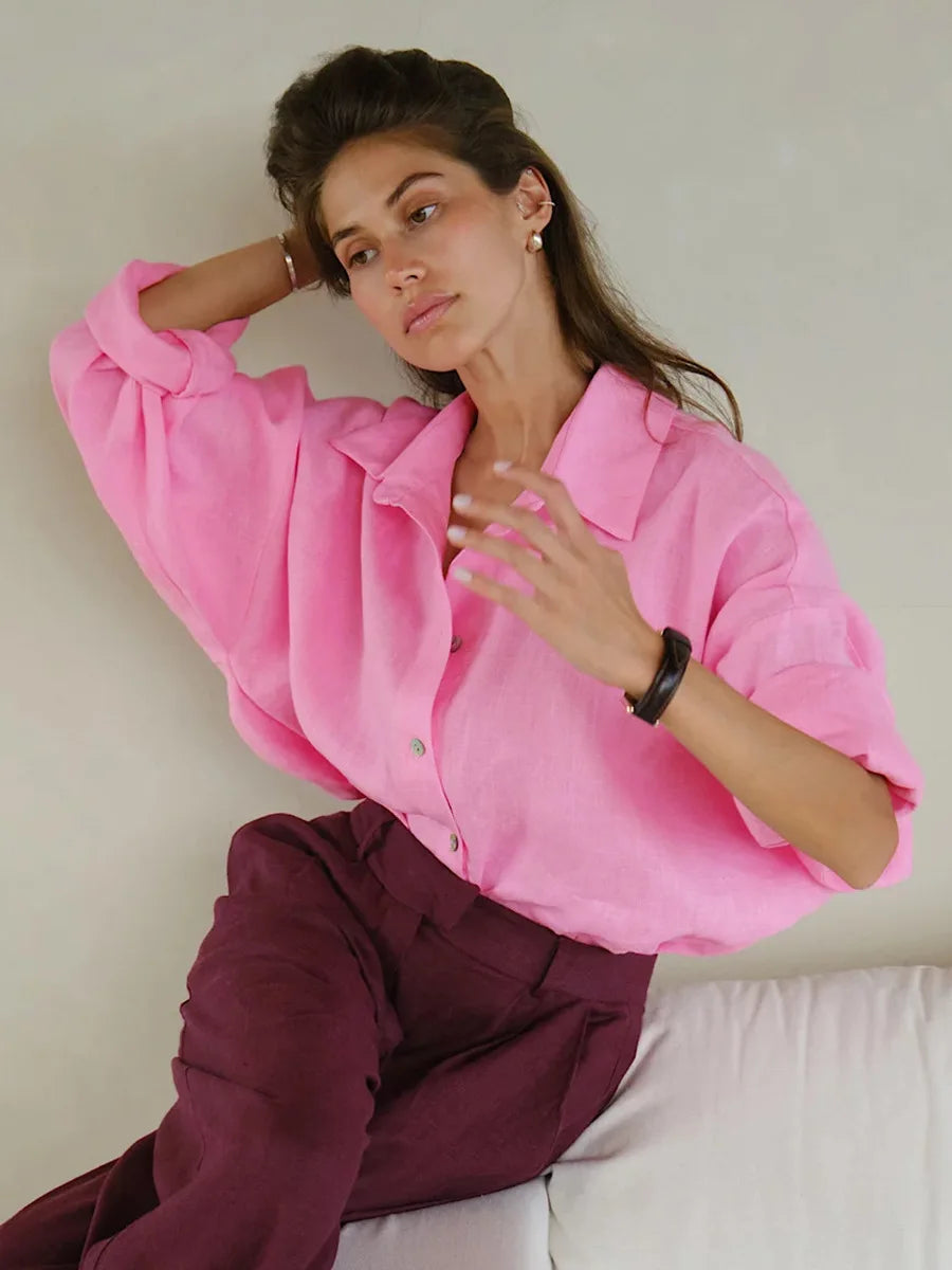 Bornladies 100% Cotton Spring Summer Versatile Lazy Casual Shirt Women's Fashionable Solid Color Loose Shirt Cardigan Shirt