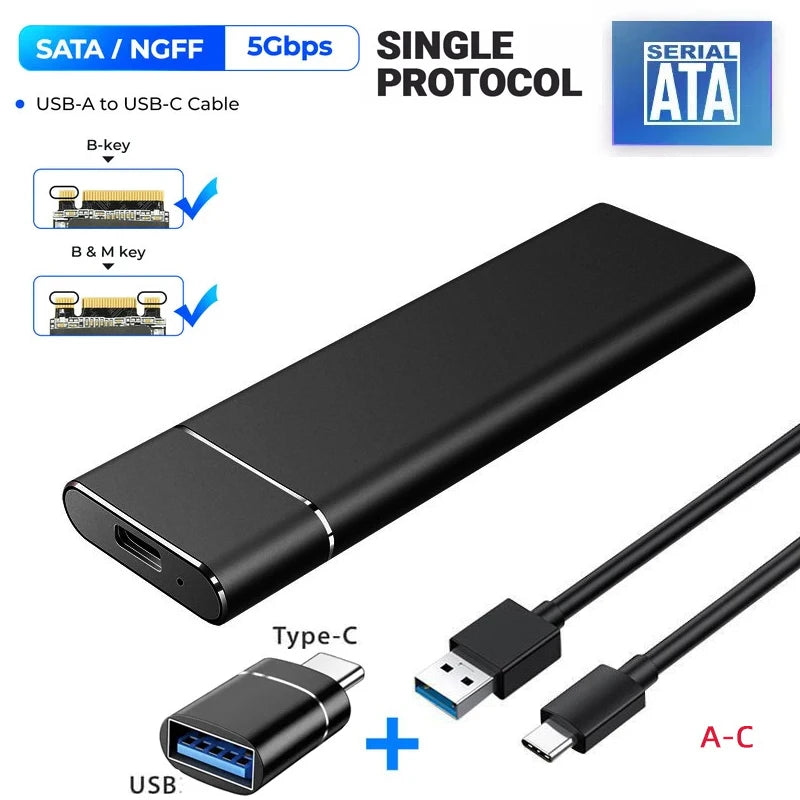 M.2 SATA NGFF SSD Enclosure Tool-Free USB3.1 Type C 5Gbps External Solid State Enclosure Adapter for 2280/2260/2242/2230 SSD