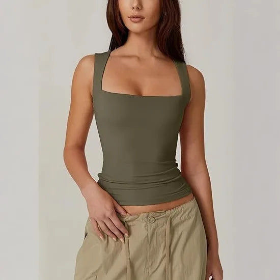 Women's Square Collar Sleeveless Double-layer Vest