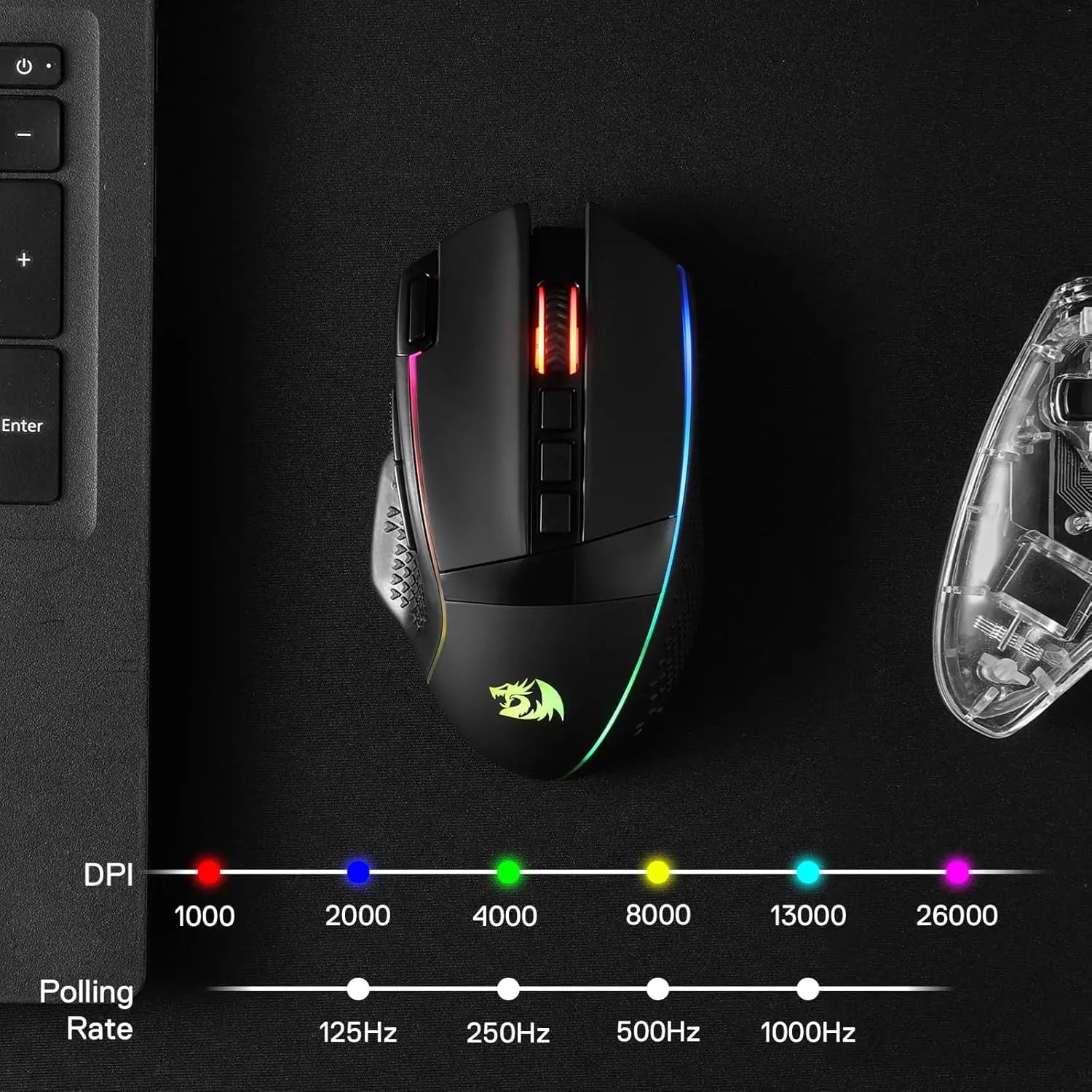 Redragon M991 Wireless Gaming Mouse 26000 DPI 9 Macro Buttons RGB