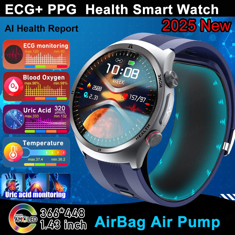 Airbag Smart Watch For huawei 2025 New health watch mens air Pump True Accurately Blood Pressure watches Uric Acid Blood Lipids