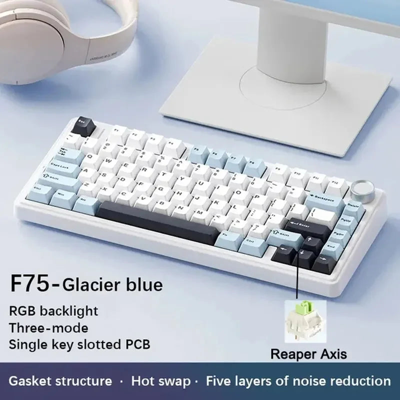 AULA F75 2.4G Wireless/Bluetooth/Wired Gaming Mechanical Keyboard RGB Customized 75% Layout OEM Profile Gasket PC Game Keyboard
