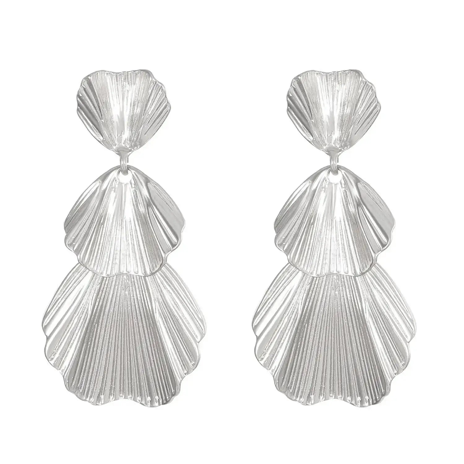 Vintage Pleated Geometric Earrings – Stainless Steel Statement Studs
