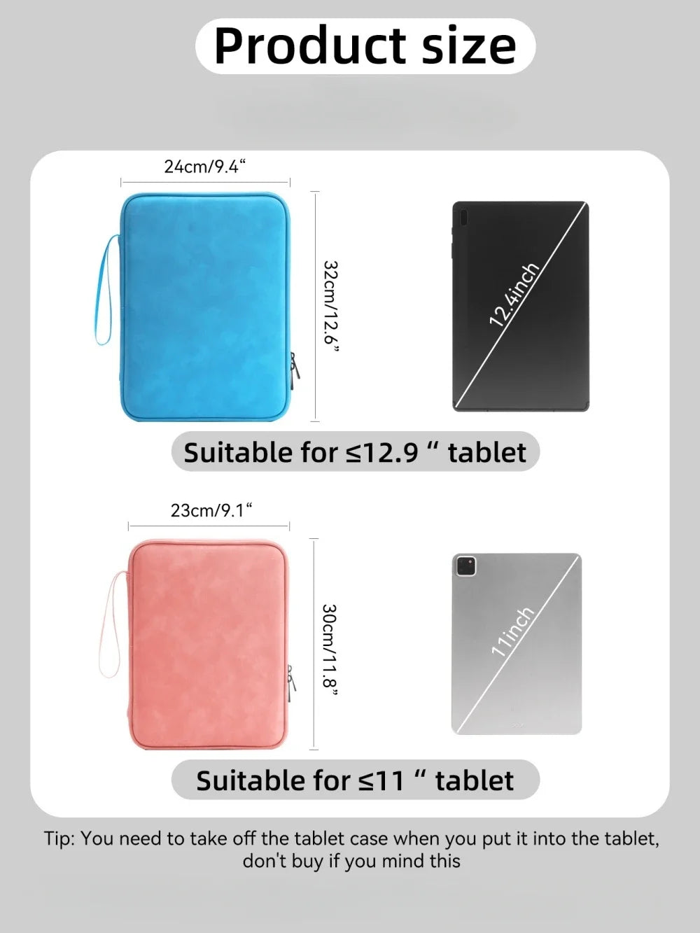 Tablet Sleeve Bag for iPad Pro 12.9 11 inch iPad 10th Air 5 4 3 10.9 10.2 inch 9th 8th 7th Generation Waterproof Zipper Pouch