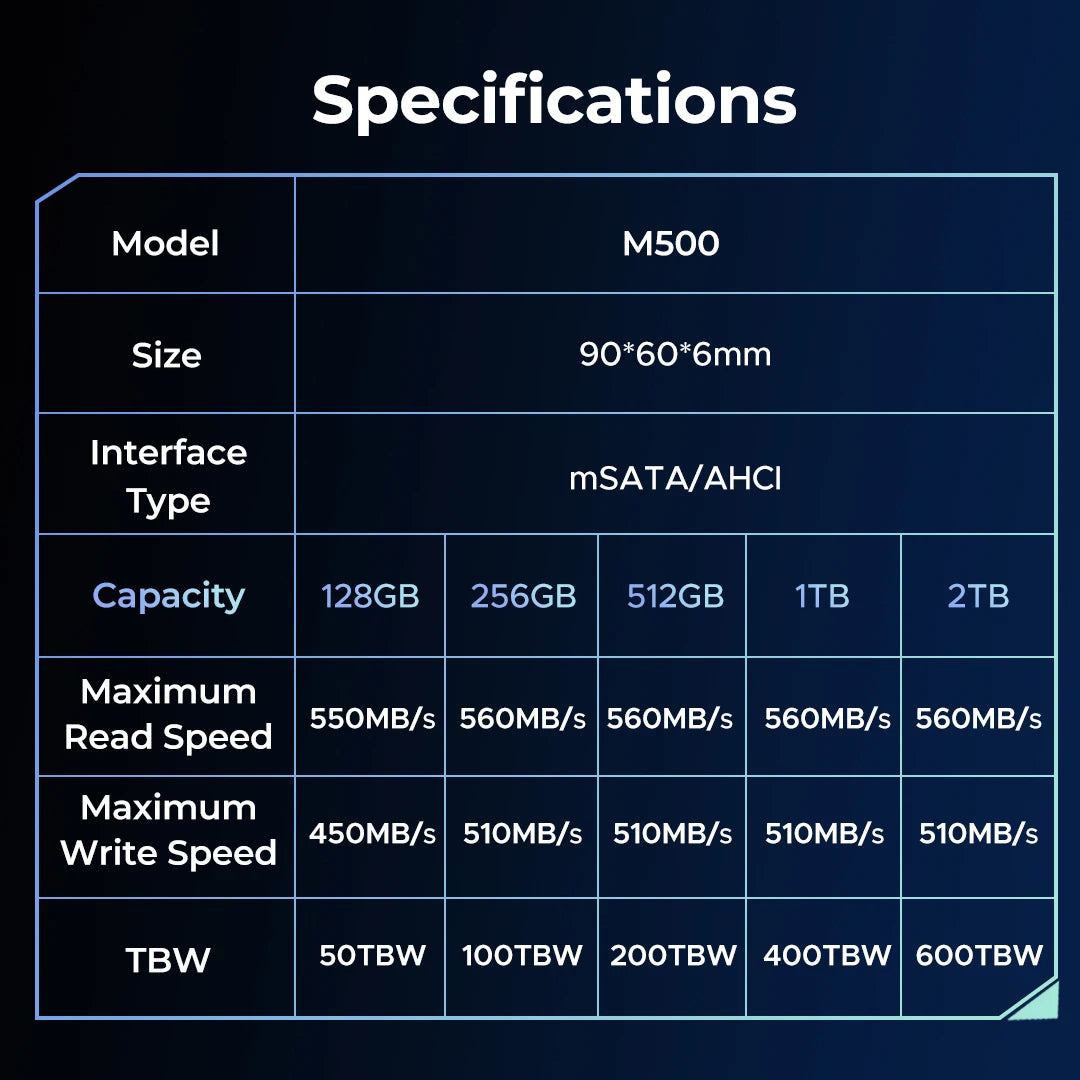 Yottamaster mSATA Harddisk M500 SSD HDD SATA III 6Gbps 3D NAND Internal Solid State Drive 2TB 128GB for Game Laptops Desktop PC