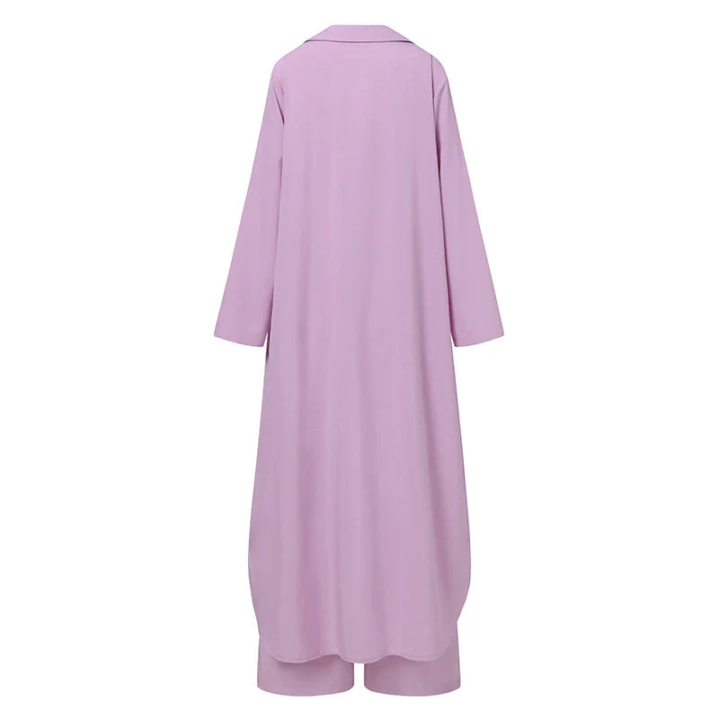 Women's Two Piece Pant Set With Wide Leg Pants And Long Sleeve Shirt