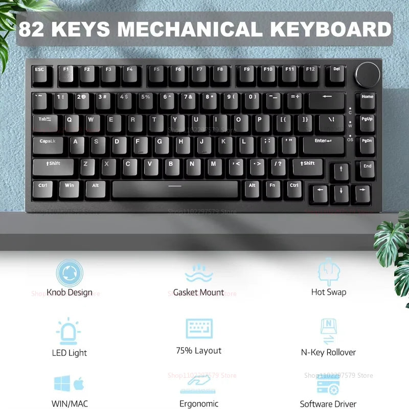 AK820 Wired Mechanical Gaming Keyboard 75 Compact Layout Full Keys RGB Backlit Hot Swappable for PC Laptop Esports Versatile