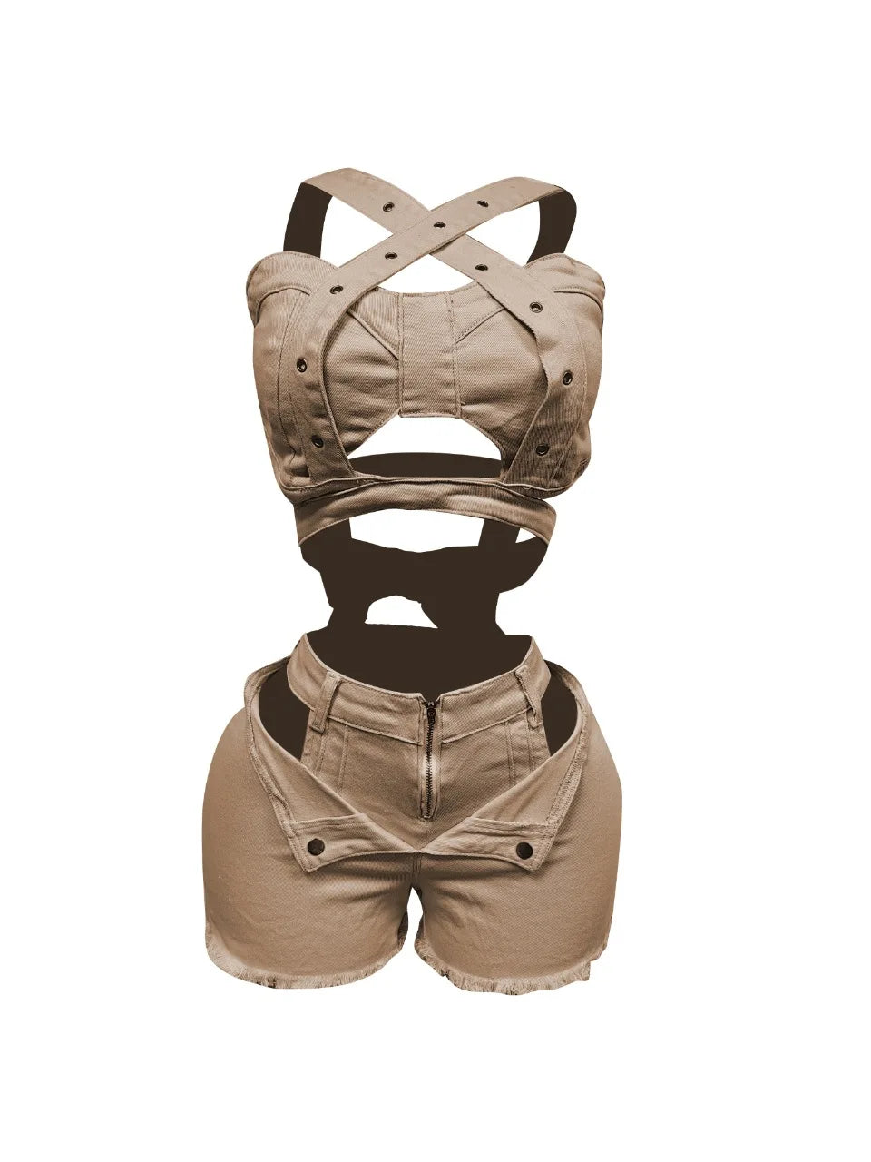 Sexy Holiday Denim Women's Set Halter Neck Crop Tops and Ripped Out Shorts Jeans 2025 Summer Two 2 Piece Sets Outfit