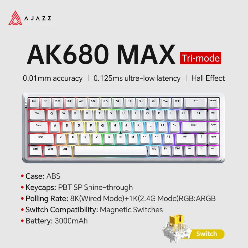 AJAZZ AK680 MAX Mechanical Keyboard HE Hall Effect Switch 60% 8k/1K RGB Wired/Wireless