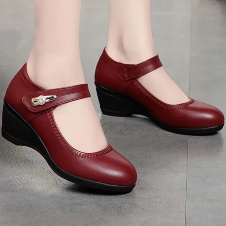 Women's Casual Round Head Chunky Heel Buckle High Heels