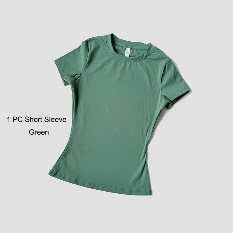 Women's Sports Set Seamless Knitted Short Sleeve