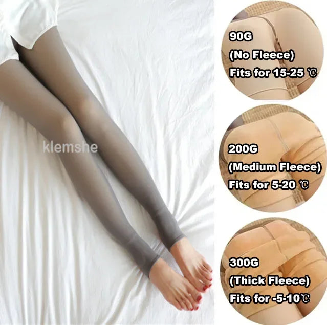 Women Thermal Leggings Winter Warm Sexy Elastic Translucent Pantyhose Female Fleece Thermal High Waist Slim Thicken Tight Pants