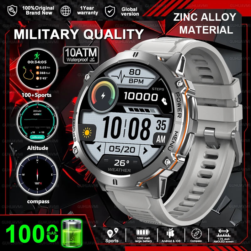 New T-REX3 Outdoor Smart Watch 1.73 inch AMOLED 1000mAh Large Battery Compass 10ATM Waterproof Call Sports Men Fitness Bracelet