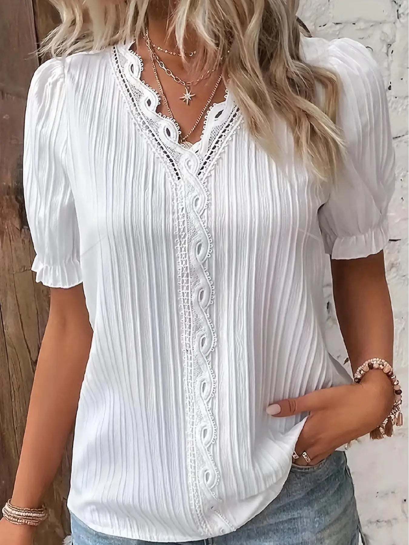 Hollow Short Sleeve Summer Blouse