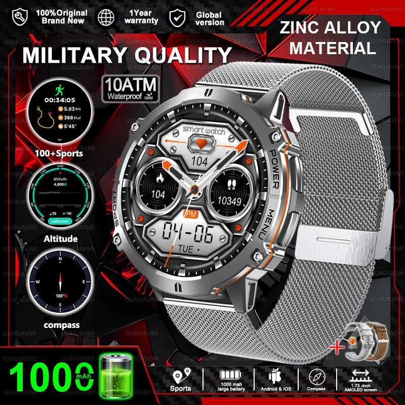 New T-REX3 Outdoor Smart Watch 1.73 inch AMOLED 1000mAh Large Battery Compass 10ATM Waterproof Call Sports Men Fitness Bracelet