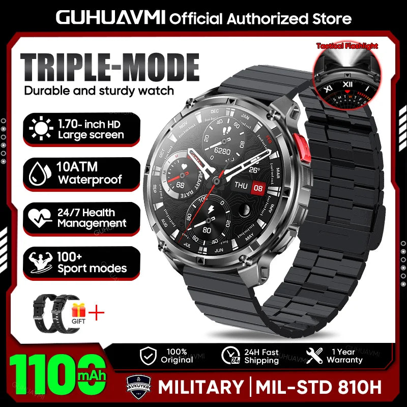 2026 New T-REX3 1100mAh Battery SmartWatch 10ATM Waterproof GPS Bluetooth call 1.7" AMOLED HD Sports Flashlight Smart Watch Men