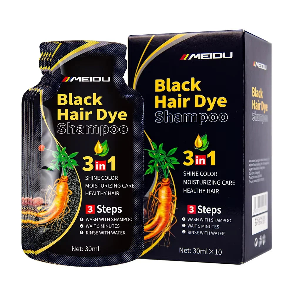 3-in-1 Natural Black Herbal Hair Dye Shampoo