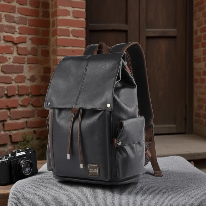 Leather Men Backpack, Vintage 15.6 inch Laptop Daypack, Waterproof Durable Travel Knapsack, College Student Leather Rucksack