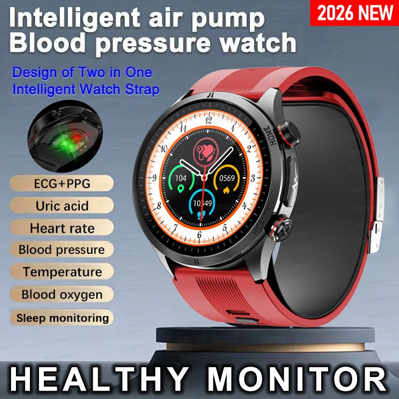 2026New Sapphire glass Air Pump Air Bag Smart Watch Health Clock Men Blood Pressure Uric Acid Call Health Tracker NFC Smartwatch