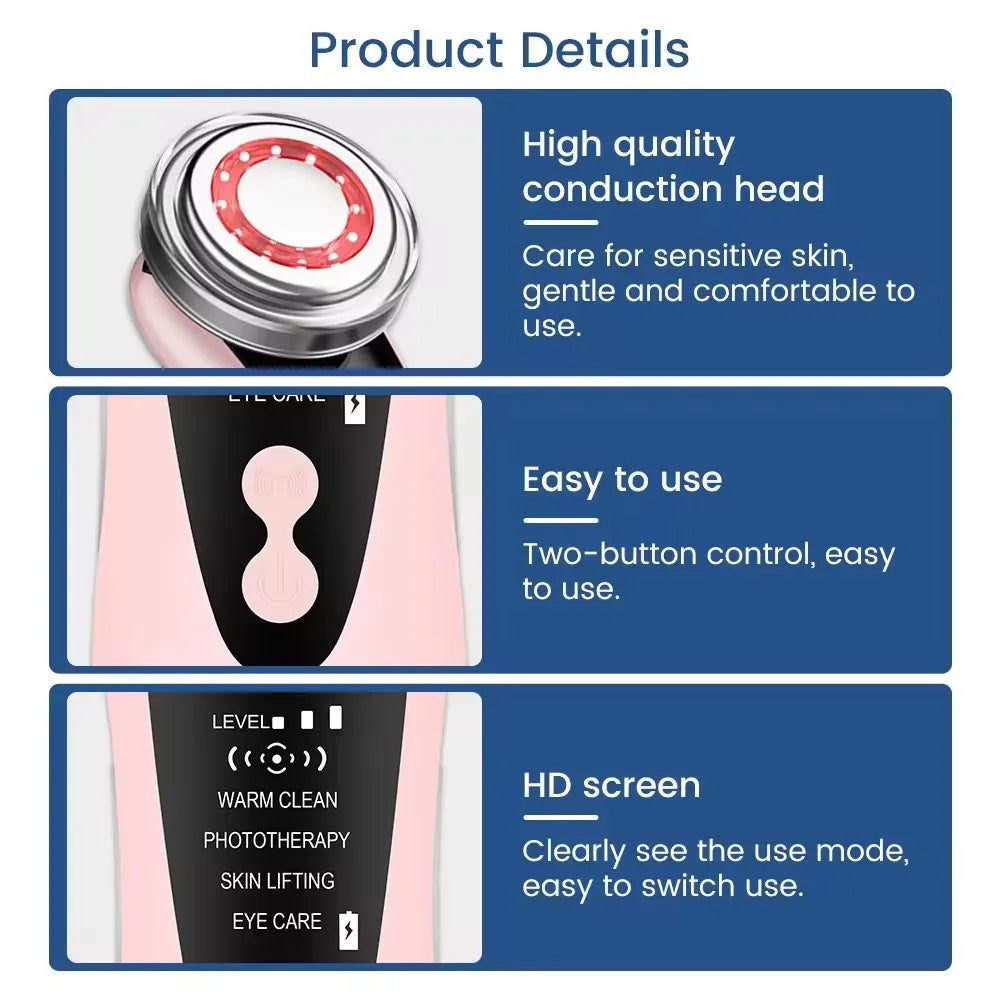 4-in-1 RF EMS Facial Massager | Wireless Face Lifting & Skin Rejuvenation Device with LED Photon & Ultrasound Double Chin Tightening
