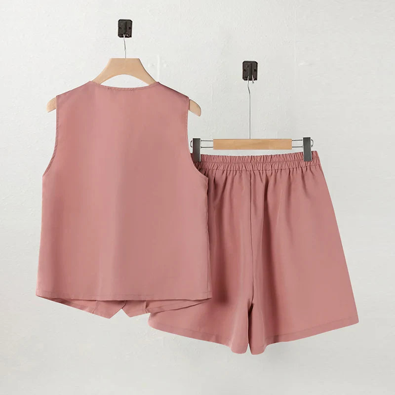 Women Sleeveless Vest Top And Pants Two Piece Office Suit Set