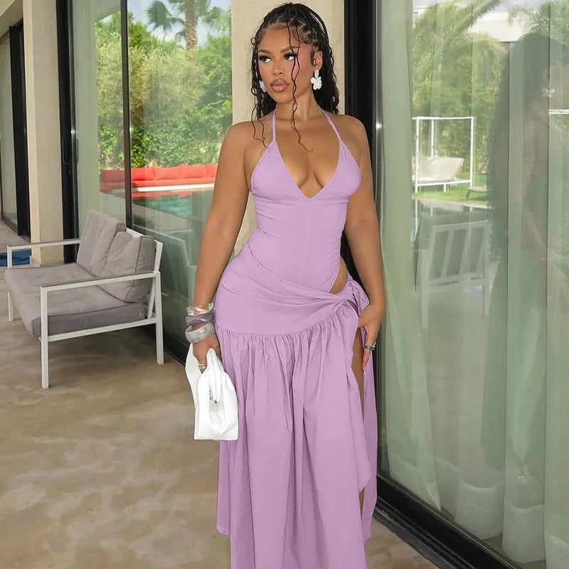 Elegant Women's Set Sleeveless Strap Bodysuit +Long Skirts Set Tracksuit Sexy Tie Up Two 2 Piece Set Outfits