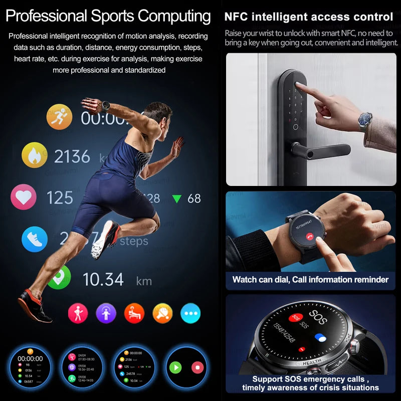 2026New Blood Pressure Air Pump Airbag Accurate Measure Smart Watch Men Micro Physical Examination Health ECG Smartwatch NFC BOX