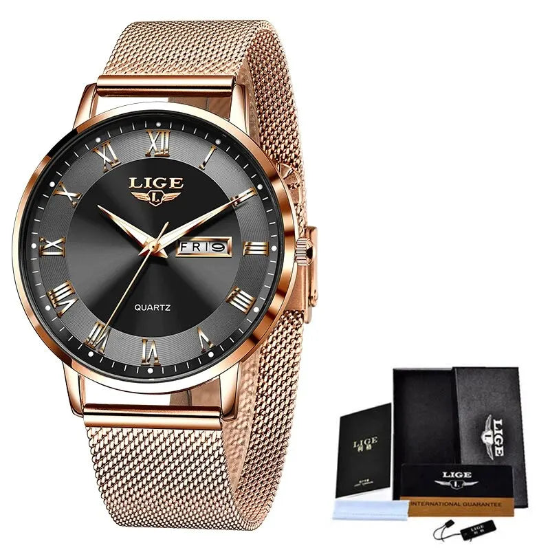 LIGE New Watch Women Luxury Watches Ladies Creative Steel Women's Bracelet Watches Female Waterproof Clock Relogio Feminino