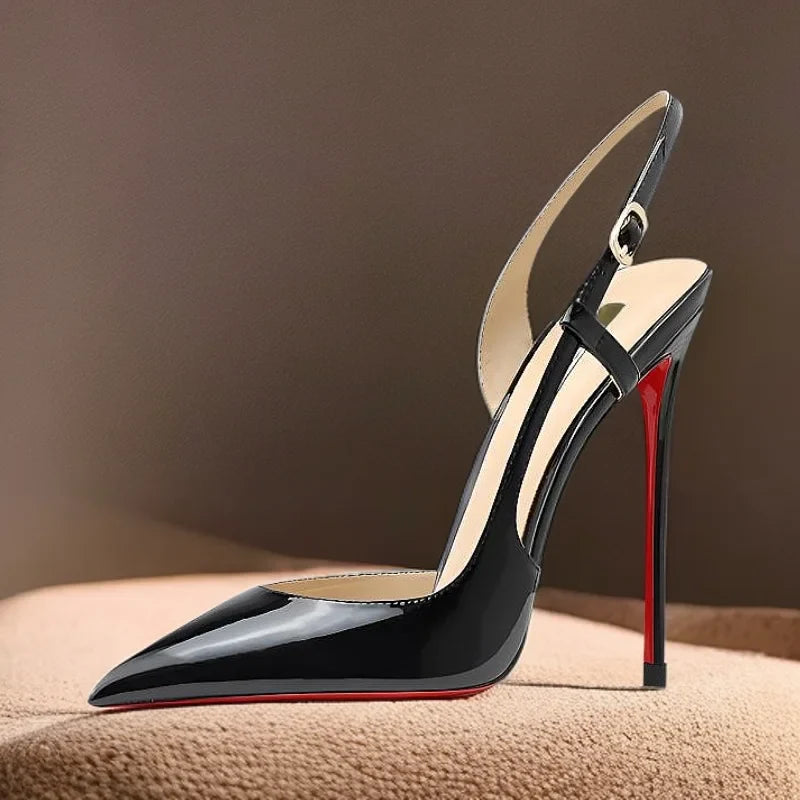 New side leakage hollowed out rear strap high-heeled sandals with black and white mirror and sexy temperament plus size shoes