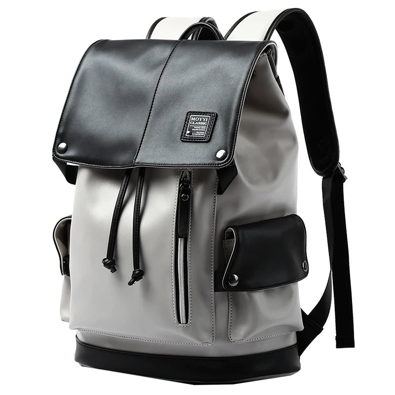 Leather Men Backpack, Vintage 15.6 inch Laptop Daypack, Waterproof Durable Travel Knapsack, College Student Leather Rucksack