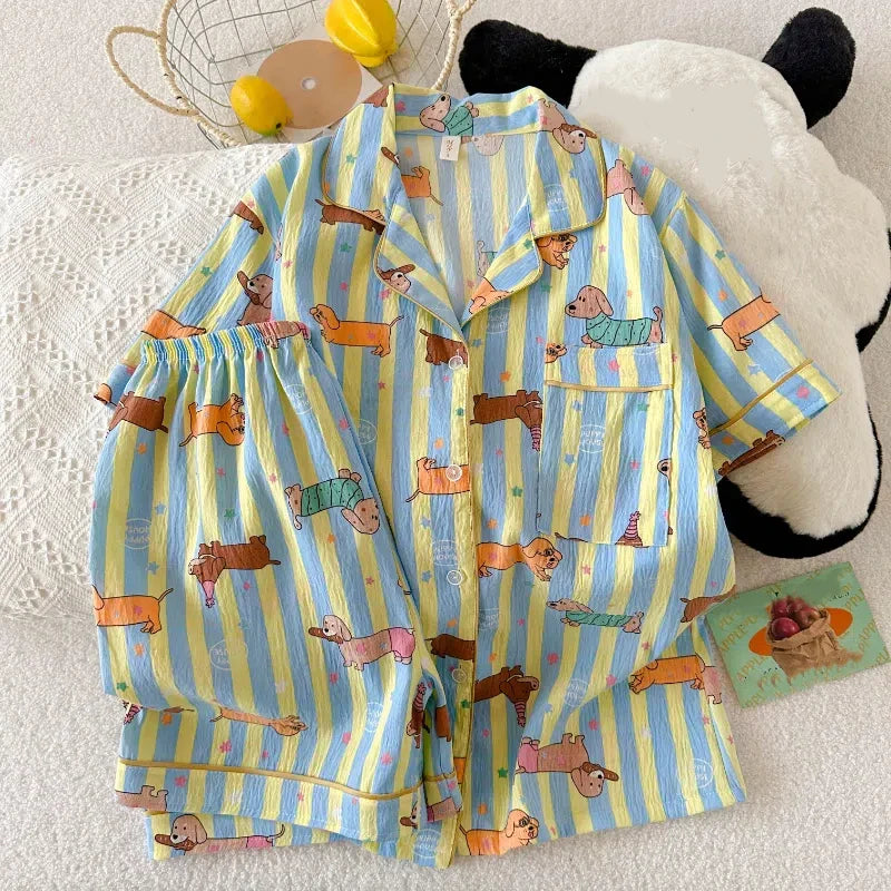 Star Striped Dog Kawaii Pajamas
