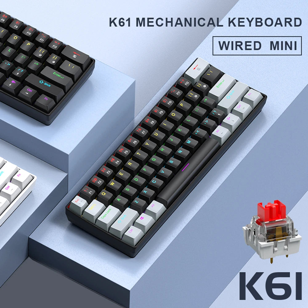 K61 Wired Mechanical Keyboard,61-key Design,1000Hz Return Rate,USB2.0