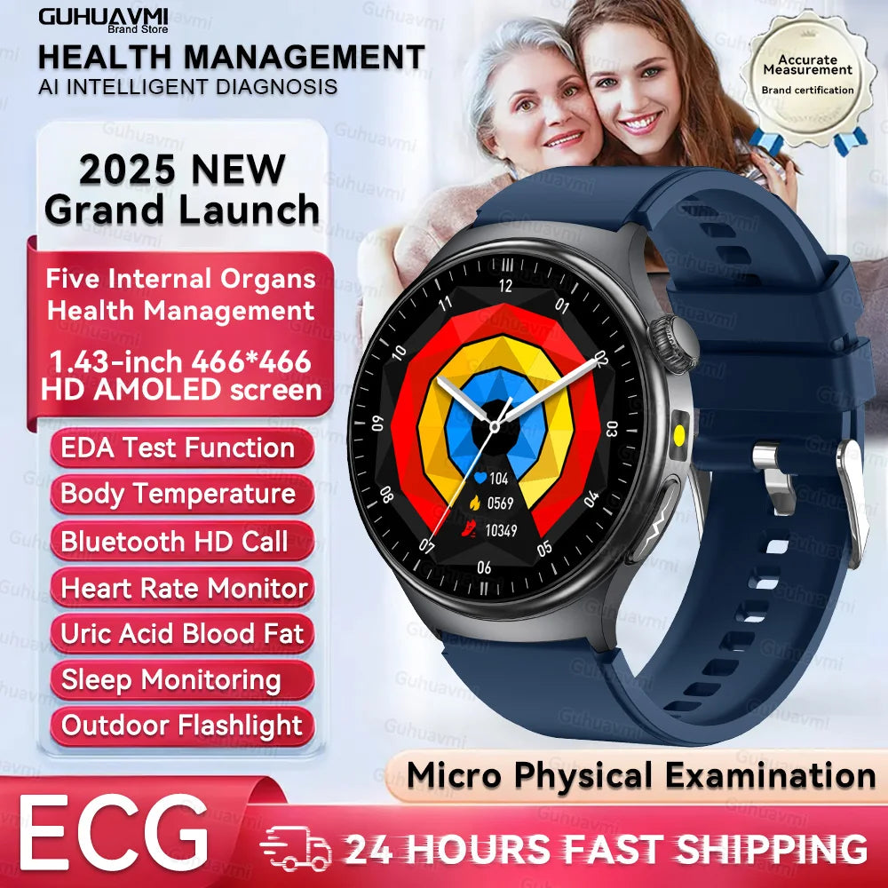 New Upgraded Health Monitoring Uric Acid Blood Pressure Blood Oxygen Heart Health Check Smart Watch ECG smart watches Man 2025