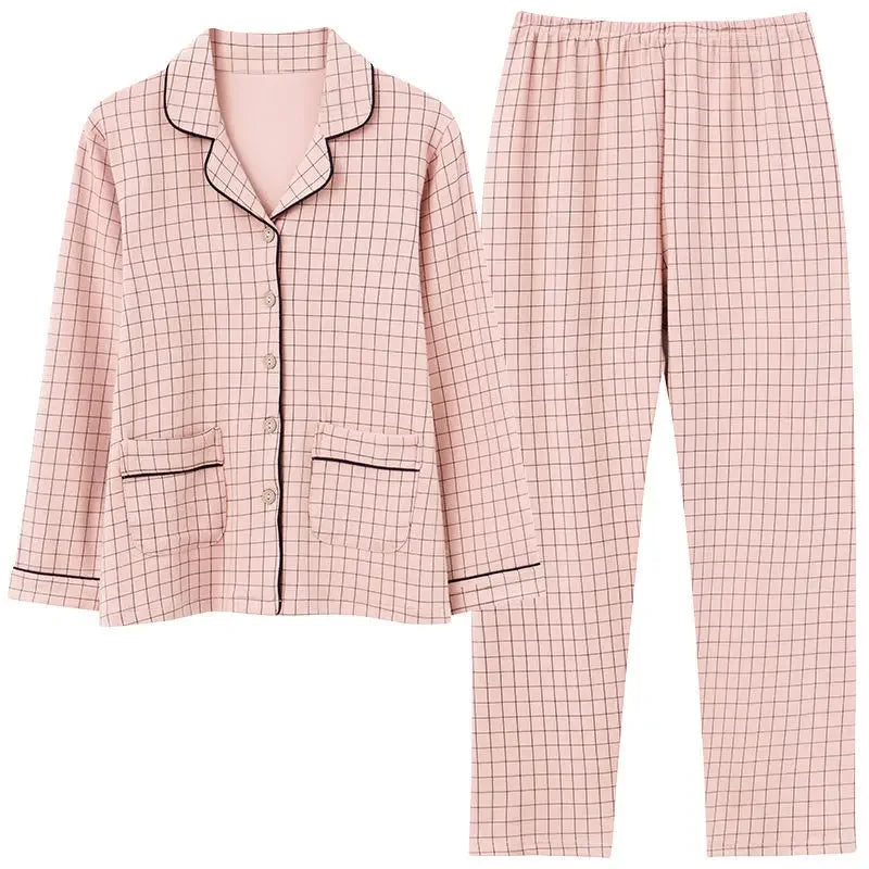 Autumn Women's 100% Cotton Long Sleeve Pajama Set Middle-aged Elderly Thin Cardigan Suitable For Home Wear