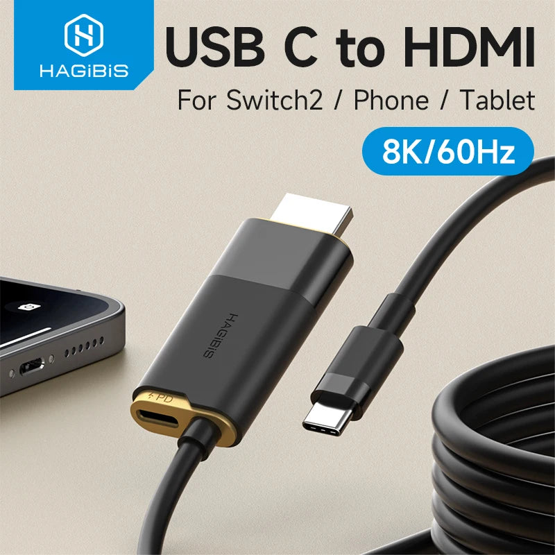 Hagibis Switch Dock for Nintendo Switch/OLED/Switch2 USB C to HDMI Cable Adapter