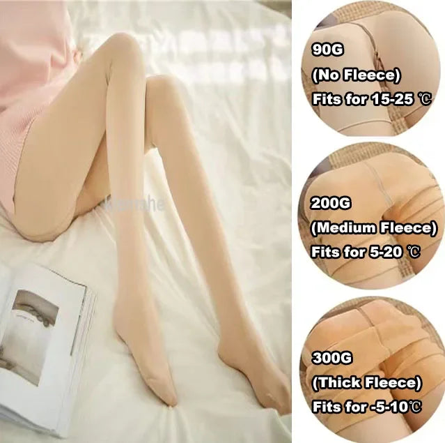 Women Thermal Leggings Winter Warm Sexy Elastic Translucent Pantyhose Female Fleece Thermal High Waist Slim Thicken Tight Pants