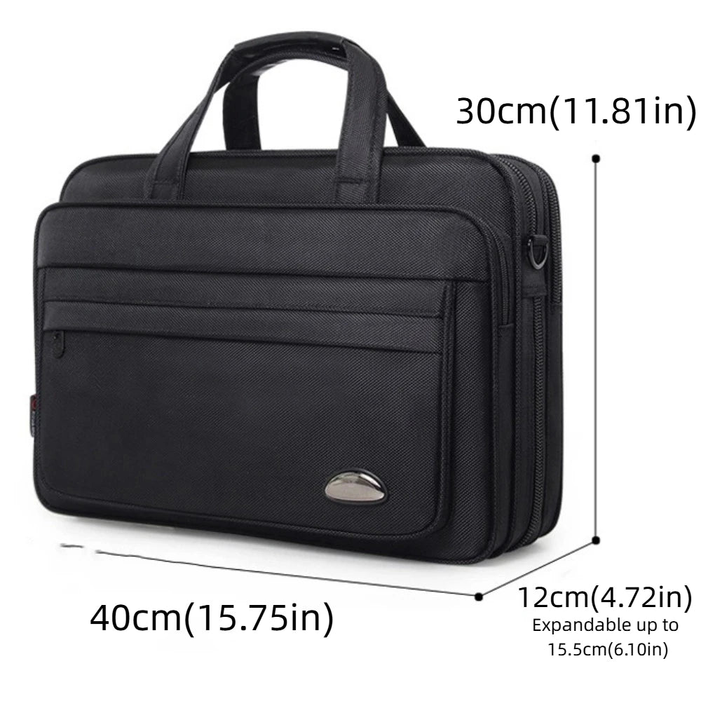 15.6inch Men Business Laptop Bag Shoulder Strap with Handle Portable Laptop Bags Solid Color Waterproof Notebook Shoulder Bag