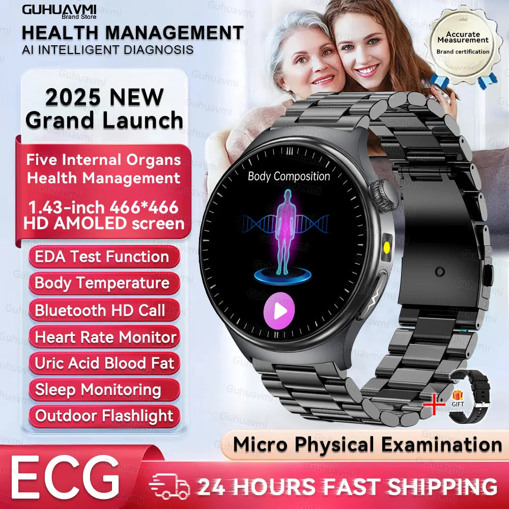 New Upgraded Health Monitoring Uric Acid Blood Pressure Blood Oxygen Heart Health Check Smart Watch ECG smart watches Man 2025