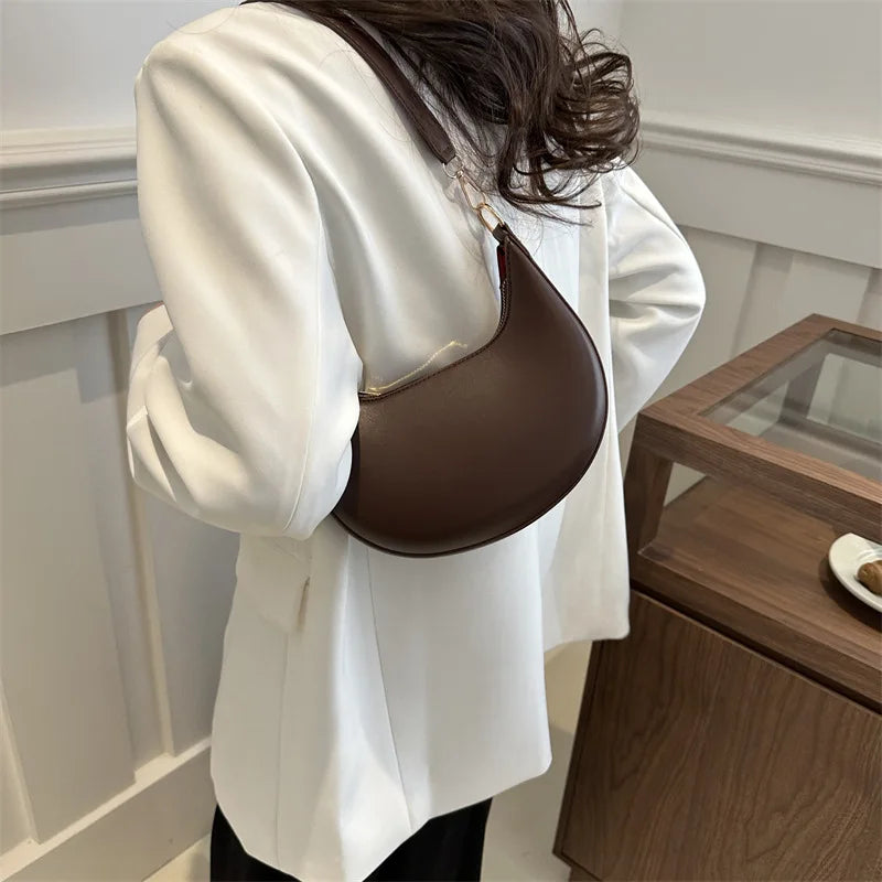 Aurelia Bag – Brown Half Moon Shoulder Purse