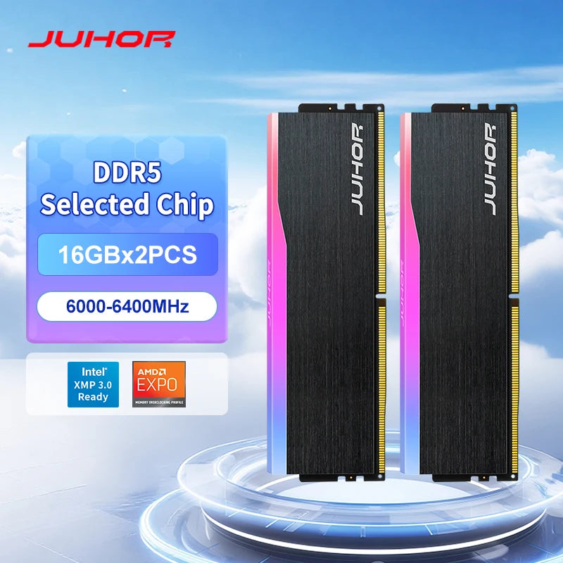 JUHOR Memoria Ram DDR5 RGB 16GB 6000MHz 6400MHz Desktop PC5 Computer High Performance Dimm Memory