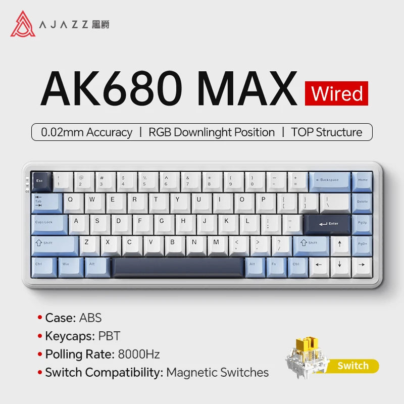 AJAZZ AK680 V2/AK680 MAX Magnetic Switch Mechanical Keyboard 60% Rapid Trigger 0.01mm 8K Return 68 keys Wired Gaming Keybaord