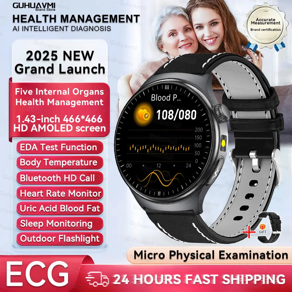 New Upgraded Health Monitoring Uric Acid Blood Pressure Blood Oxygen Heart Health Check Smart Watch ECG smart watches Man 2025