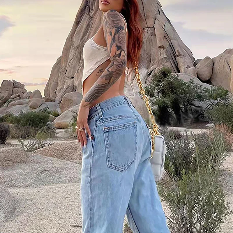 Vintage Women's Wide Leg Baggy Jeans - Low Rise Loose Fit Denim Pants