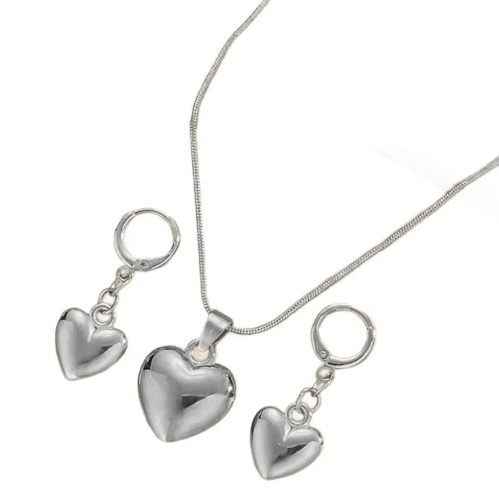 Gold Plated Love Heart Earrings & Necklace Set