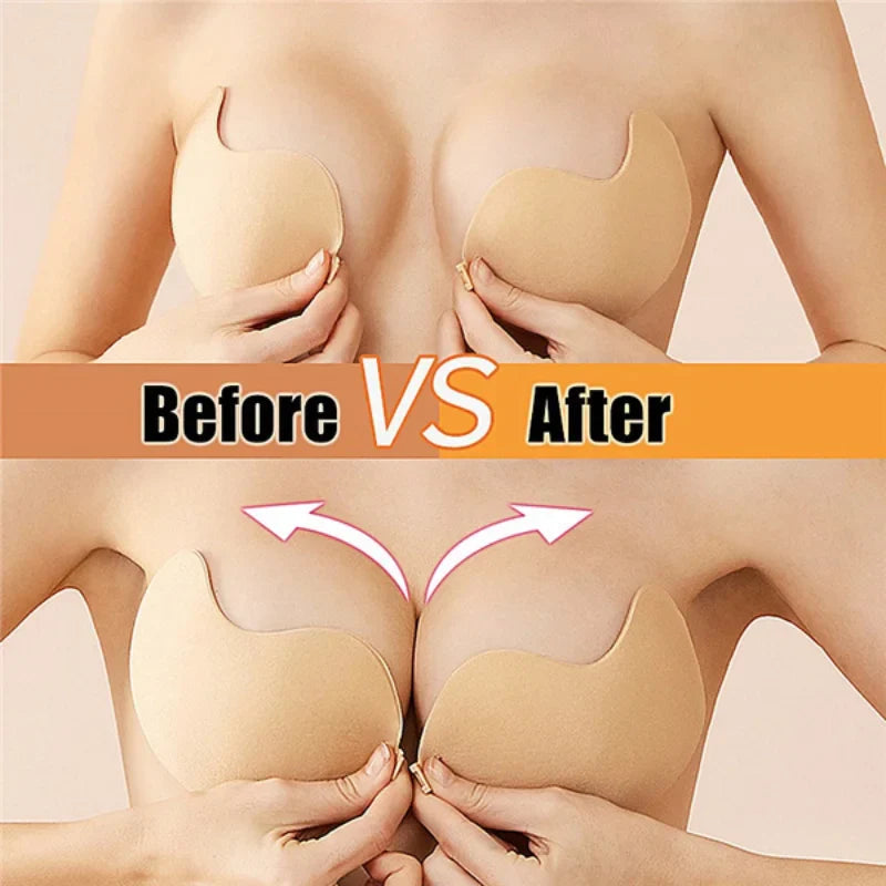 Invisible Push Up Bra – Backless Strapless Self-Adhesive Silicone Bra for Women with Front Closure and Seamless Lift