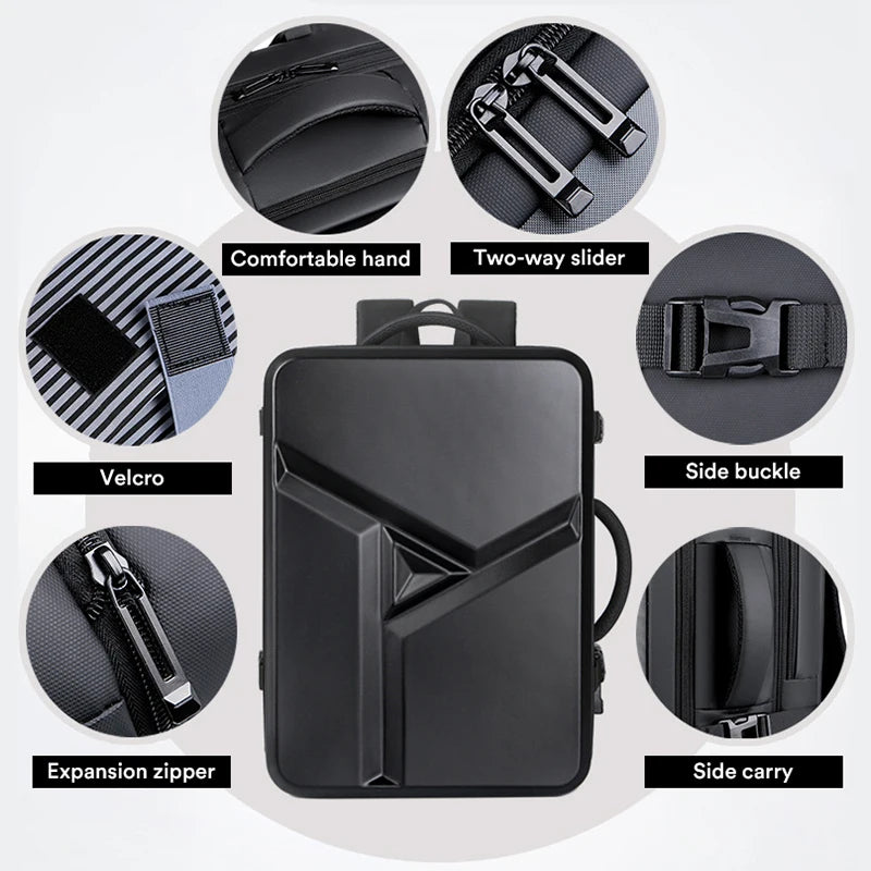 Men's 17" Laptop Hard Shell Backpack 50L Large Capacity Expandable Waterproof Travel Backpack USB Charging mochilas de hombre